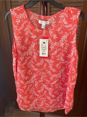 Cristina b Coral Sleeveless Leaf-Print Top( size: M) NWT